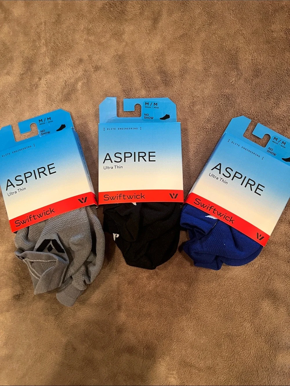 Swiftwick Aspire Ultra Thin No-Show Socks — Gray, Black & Blue (3-Pack)